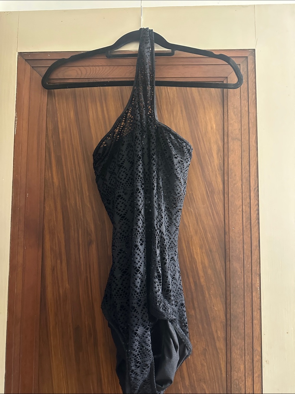 Bisou Bisou Black One-Shoulder Crochet One-Piece Swimsuit